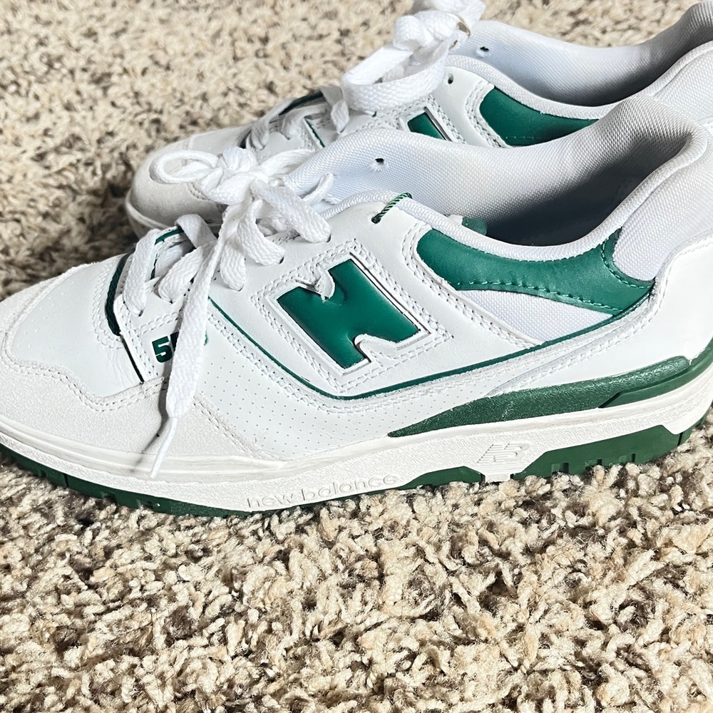 New Balance 550 White and Green Athletic Shoes